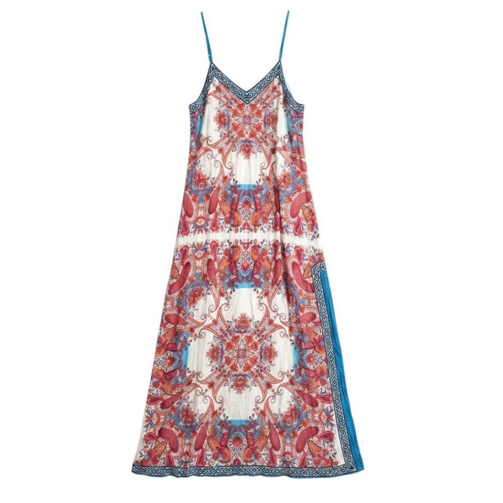 Flying Tomato Maxi Dress Medium Multi Paisley Floral Side Slit Boho Bohemian